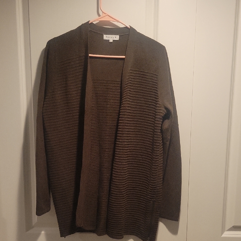 Society 8 Brown Ribbed Women's Cardigan